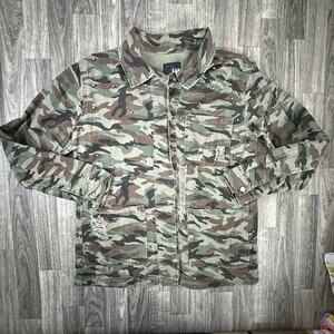 Kut From The Kloth Utility Jacket Camo Studded Distressed Cotton Size L